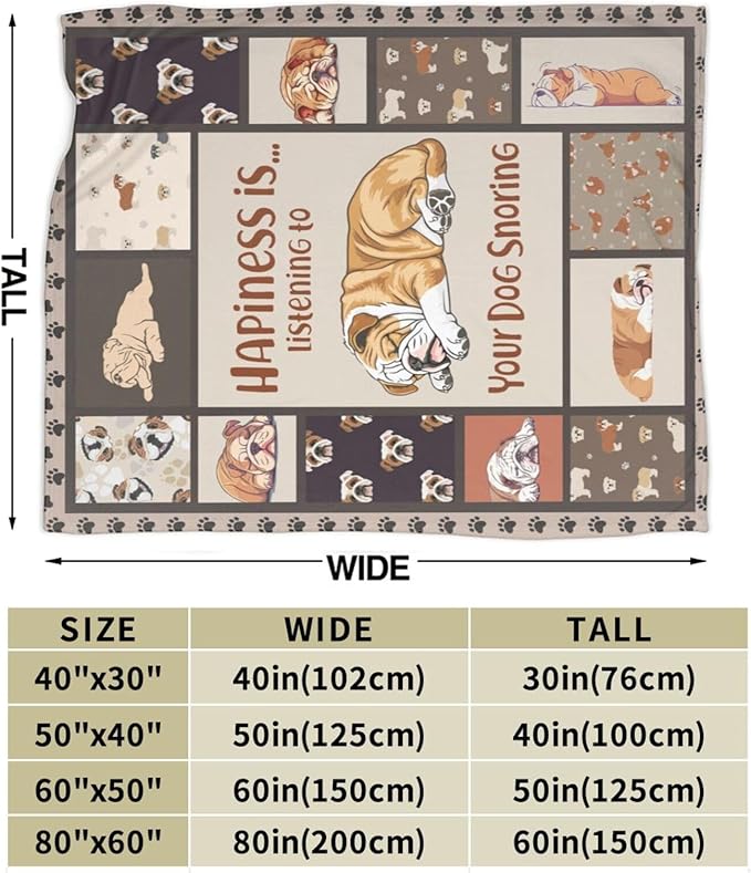 English Bulldog Blanket Bulldog Throw Blanket Soft Warm Cozy Fuzzy Plush Dog Throw Blanket Gifts for Girls Women Dogs Lightweight Fleece Flannel Gift Blankets for Kids Adults 60"X80"