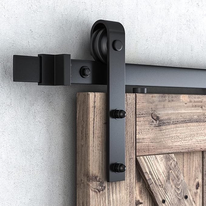 SMARTSTANDARD 5.5 Feet Heavy Duty Sturdy Sliding Barn Door Hardware Kit -Smoothly and Quietly -Easy to Install -Includes Step-by-Step Installation Instruction Fit 33" Wide Door Panel (J Shape Hanger)