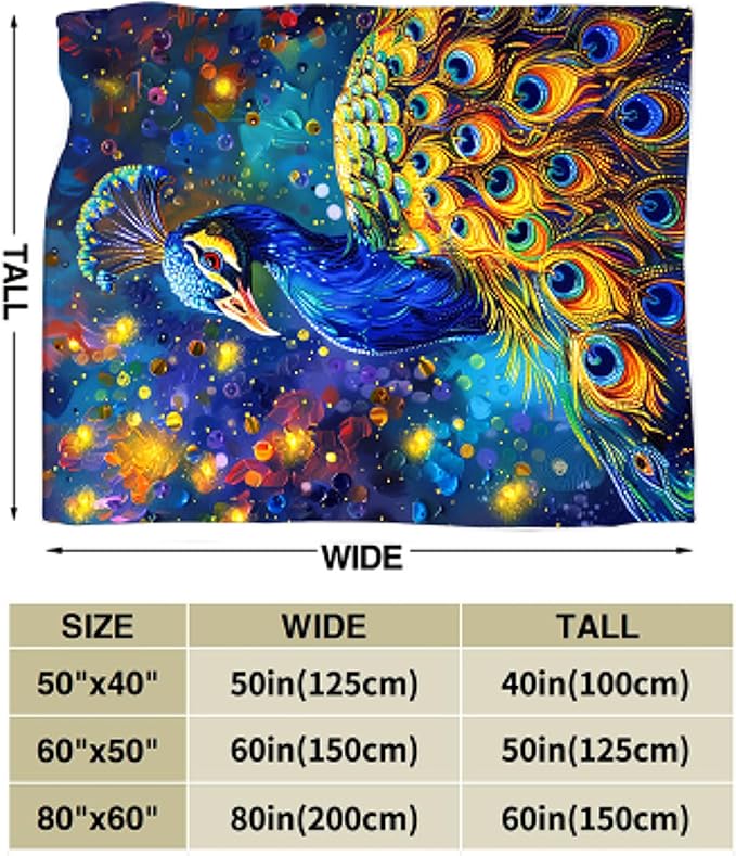 Peacock Blanket Gifts for Girls Boys Soft Warm Plush Peacock Throw Blanket Flannel Fleece Fuzzy Stuff Blanket for Bed Couch Living Room Decor 50"X40"