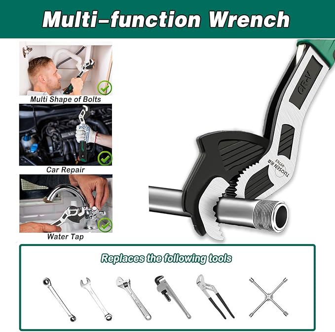 6 Inch Adjustable Wrench - Auto Size Adjusting, 0.28"-0.6" (7-15MM), Multi-Size Spring Adjustable, Rapid Wrench for Car, Bicycle, Plumbing Repairs