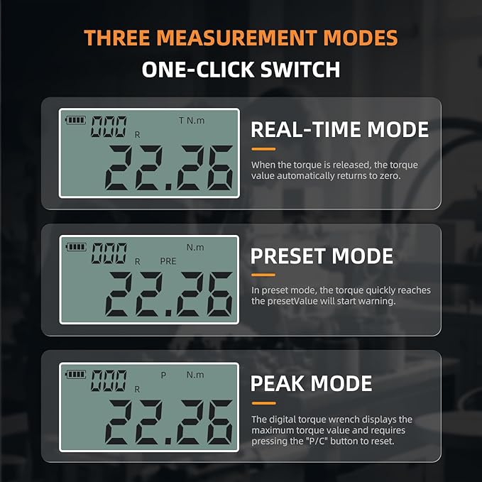 1/4-Inch Drive Digital Torque Wrench,22.12 Ft.l bs/0.9-30Nm, Adjustable Electronic Torque Wrench Set with ±2% Accuracy, Buzzer and LED Flash Notification
