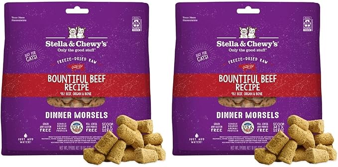 Stella & Chewy's Freeze-Dried Raw Cat Dinner Morsels - Premium Beef Recipe with 98% Grass-Fed Meat & Organs - Natural Grain-Free Cat & Kitten Food - Made in USA - 18 oz (Pack of 2)
