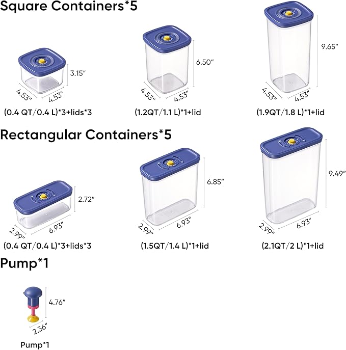CAROTE Food Storage Containers with Lids, 21 PCS Air Tight Plastic Food Containers with Date Tracking Dial, BPA Free Durable Canisters Sets for the Kitchen/Pantry/Dry Food/Cereal/Suger, Blue