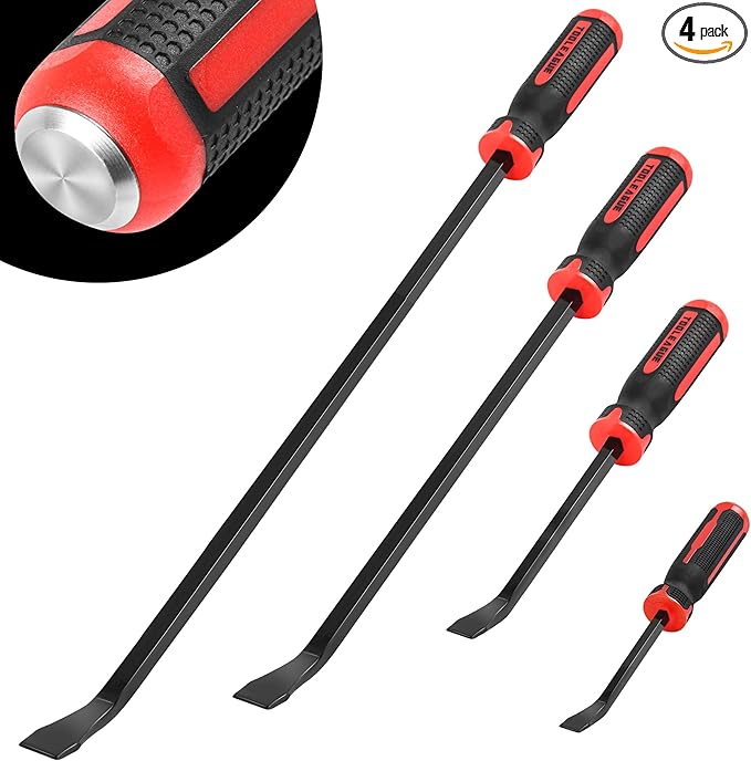 TOOLEAGUE Utility 4Pcs Pry Bar Set,8",12",18",24" Mechanic Hand Tools with Thicker Strike Cap Handle,Heavy Duty Pry Bar Tools for Automotive,Black and Red