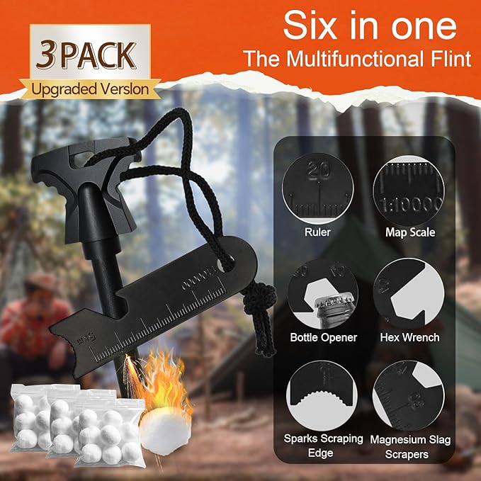 Magnesium Fire Starter with Striker, High Temp Magnesium Rod, Ferro Rod Fire Starter Survival Tool with Waterproof Tinder and Steel Fire Striker for Camping, Hiking and Emergency