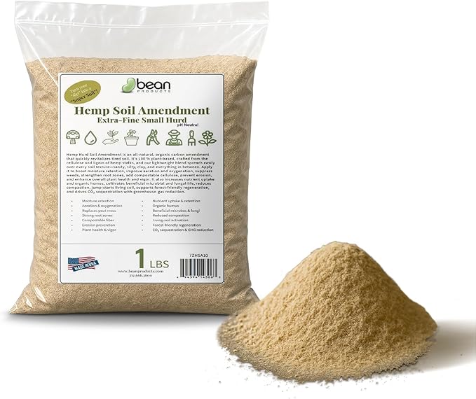 Hemp Soil Amendment - 1 lb USA Grown All-Natural Fine Hemp HURD Power for Vibrant Gardens, Vegetables, Trees, Moisture Retention, Seed Starting, pH Neutral - Bean Products