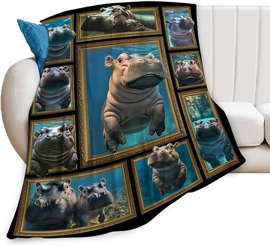 Hippo Throw Blanket - Ultra Soft Cozy Cute Fleece Fuzzy Plush Hippo Lovers Decor Gifts for Women Girls Adults - Couch Sofa 50"x40"