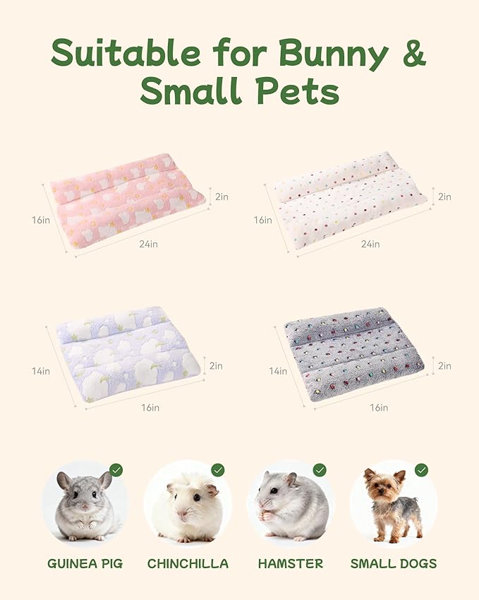 24x16 in Rabbit Bed Large Size - Warm & Comfortable Plush Rabbit Mat Pad with Star Pattern, Double-Sided Flannel Pet Pad Cozy Fleece Bedding for Bunnies, Guinea Pigs, Small Animals, Gray