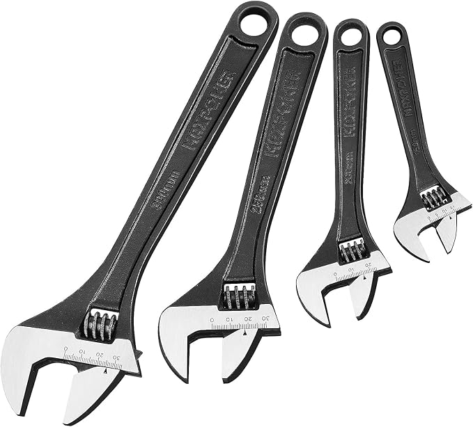 MAXPOWER Adjustable Wrench Set, Forged, Heat Treated, Black Phosphate Finish Adjustable Wrenches, 4 Pack (6-inch, 8-inch, 10-inch, 12-inch)