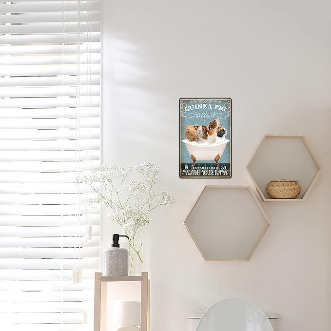 Funny Guinea Pig Decor Bathroom Wall Decor Sign Bathtub Decor Guinea Pig lovers Accessories Farm Home Wall Art Poster Retro Bar Poster 8x12 In
