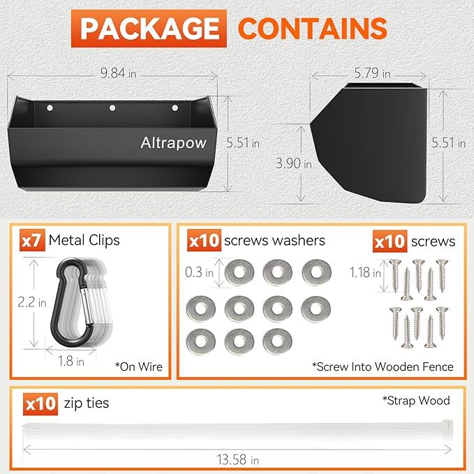 4.5 Quart Hanging Goat Feeder [Material of Metal] with Clips and Nylon Tie Wraps, Fence Feeder [Sturdy and Durable] for Goat, Pig and Dog, Black, 2 Pack