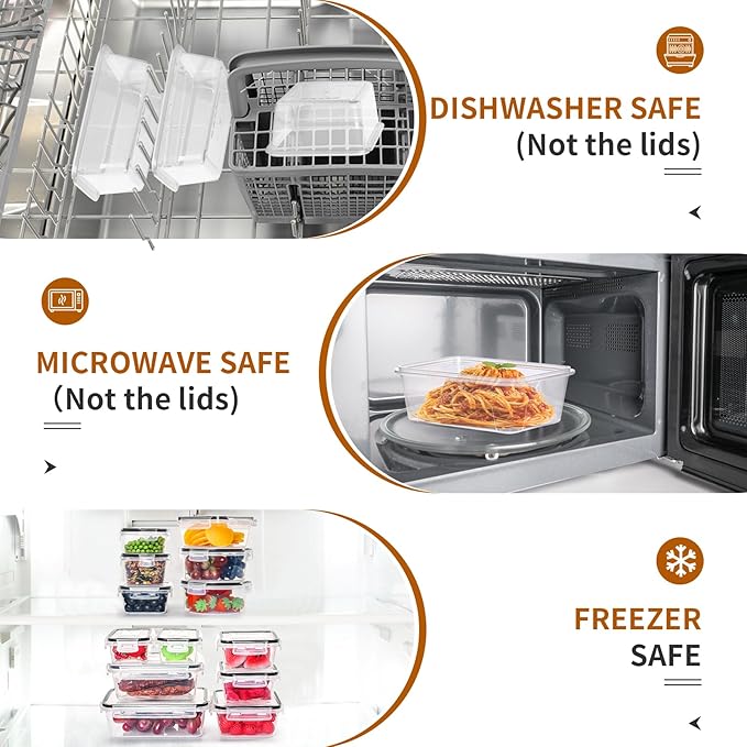 PRAKI 48 Pack Food Storage Containers with Airtight Lids (24 Containers & 24 Lids), Kitchen storage containers for Pantry Organizers and Storage, Meal Prep Container with Labels & Marker