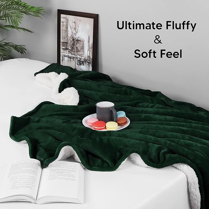 Utopia Bedding Sherpa Blanket Queen Size (Forest Green, 90x90 Inches) - Soft Lightweight Plush Fleece Reversible Blanket for Bed, Sofa, Couch, Camping and Travel