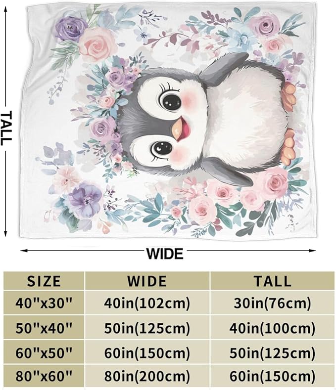 Cute Penguin Blanket Soft Warm Kawaii Penguin Plush Throw Blanket Cozy Lightweight Flannel Fleece Bedding Stuff Animal Decor Blanket Gifts for Lover Girls Boys Kids Teens Adults Women 60"x80"