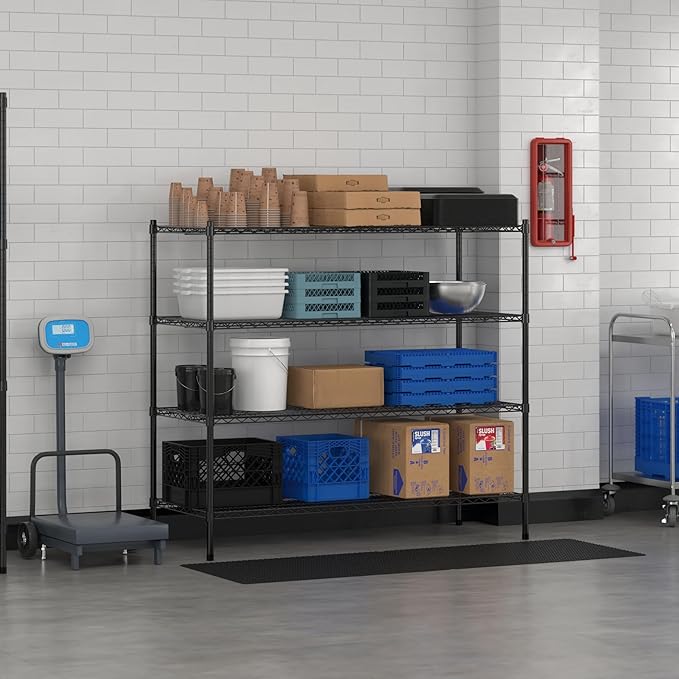 Commercial NSF Listed Black Epoxy Stationary Wire Shelving Kit 24" x 60" x 54", with 4 Shelves Perfect for Warehouse, Walk-in Refrigerator, Freezer, Grocery Store, Restaurant, Dishroom
