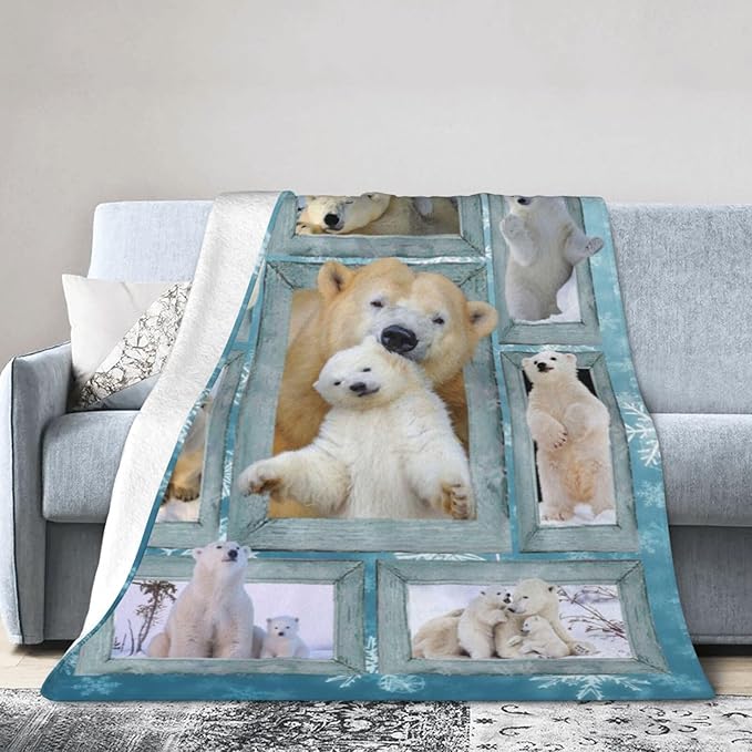 Polar Bear Throw Blanket Cozy Plush Cute Bears Flannel Fleece Ultra Soft Blankets Lightweight Fuzzy Party Blanket Gifts for Girls Women Men Boys Bed Couch Sofa 60"x50"