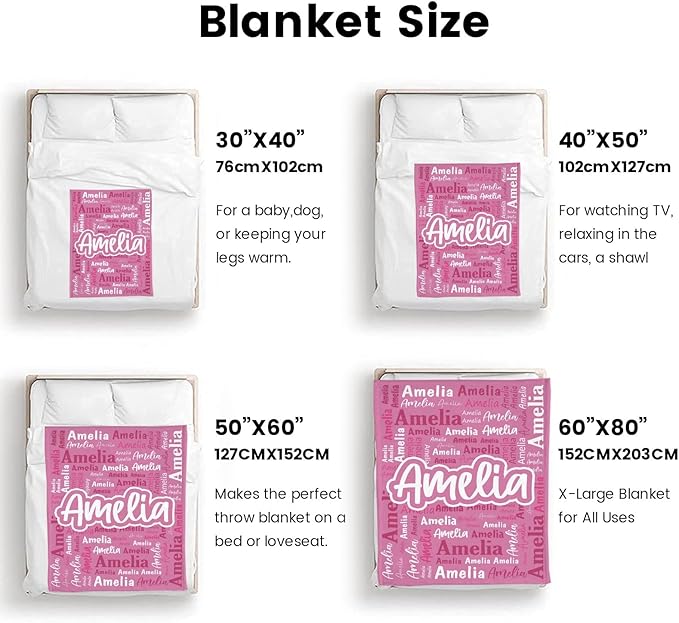 Custom Blanket with Name Personalized Blankets for Kids Adult Boys Girls Flannel Monogrammed Customized Blankets Throw (50''x60'')