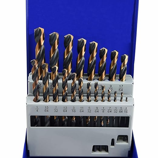 MaxTool Twist Drill Bit Set 21PCs High Speed Steel M2 Jobber Length Fully Ground for Metal Stainless Steel Plastic etc 1/16“ to 3/8”; JBS02H10R021