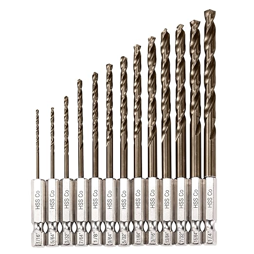 1/4 Hex Shank Cobalt Drill Bit Set for Metal and Hardened Steel, 13Pcs 1/16"-1/4" M35 HSS Twist Drill Bits for Impact Driver, with Index Holder