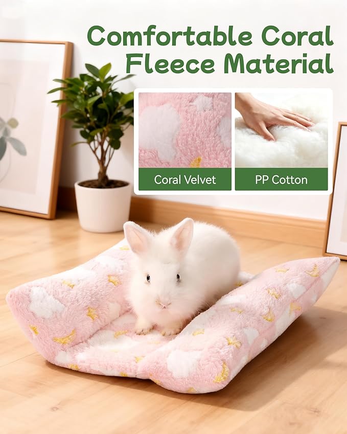 16 * 14in Rabbit Bed Soft Bunny Bed, Cuddle Cushion Plush Mat with Cotton Lounger Pillows, Small Pet Flop Mat for Cage Sleeping Indoor