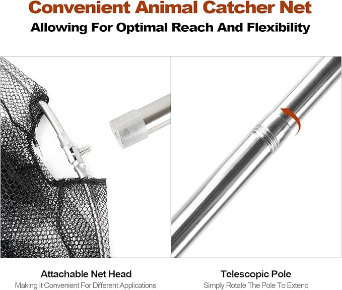 Animal Catcher Net, Chicken Catching Net for Poultry Supplies, Extendable 72" Made of Stainless Steel Fishing net Catcher for Catching Small Duck, Geese, Bird, Bat, Chickens, cat, Poultry