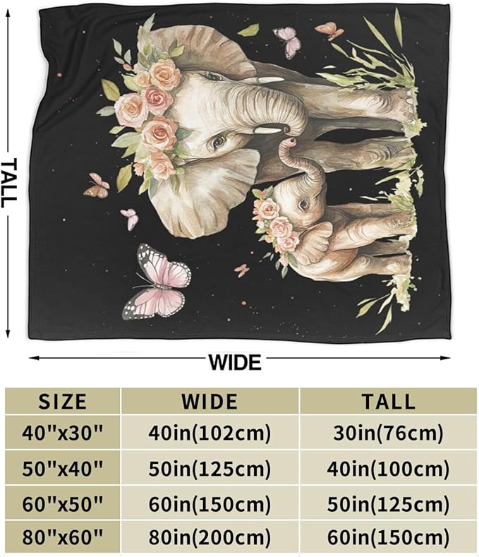Elephant Blanket Soft Cozy Cute Elephant Fleece Throw Blanket Warm Mother Child Animal Flannel Plush Bedding Stuff Decor Blankets Gifts for Lover Girls Boys Kids Women Adults Bed Travel 60"x80"