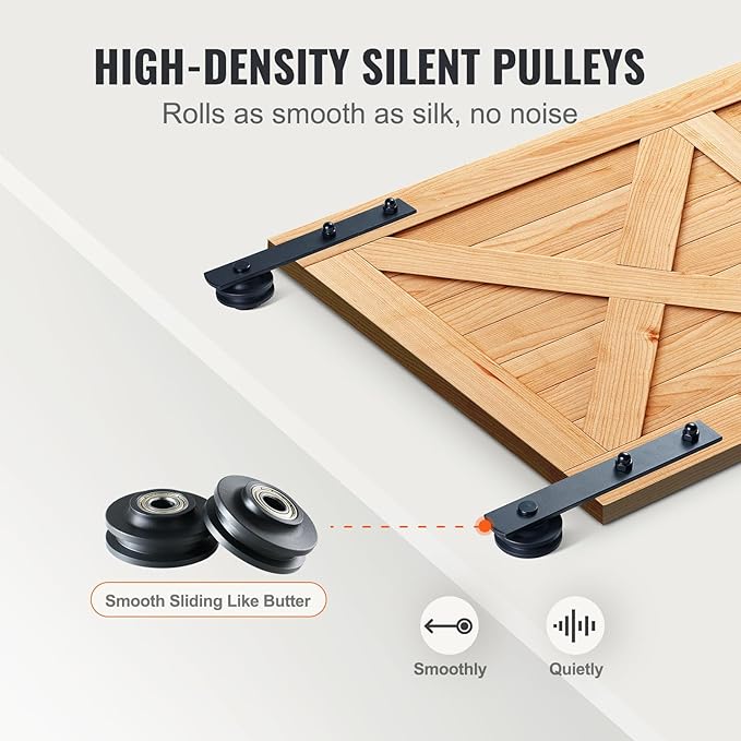 VEVOR 8FT Double Door Sliding Hardware Set, Supports up to 330LBS, Compatible with 3.7-4.3FT Width & 1.3"-1.8" Thickness Door Panels, Includes Quiet I-Shaped Rollers