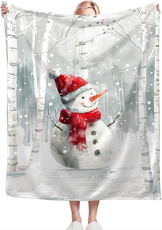 Snowman Blanket Ultra Soft Cozy Birch Tree Snowman Throw Blanket Fleece Fuzzy Plush Winter Christmas Blanket Decor Gifts for Women Girls Adults Couch Sofa 50"x40"