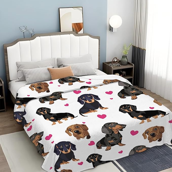 Tijuboni Dachshund Throw Blanket Dog Gifts for Girls Boys Women Men Kids Adults Soft Flannel Fleece Blanket for Couch Sofa Bed Home Decor 50"x60"