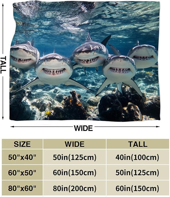 Funny Shark Blanket Marine Life Animal Throw Blankets Gifts for Girls Boys Kids Shark Lover Soft Cozy Fleece Plush for Couch Sofa Bed 80"x60"