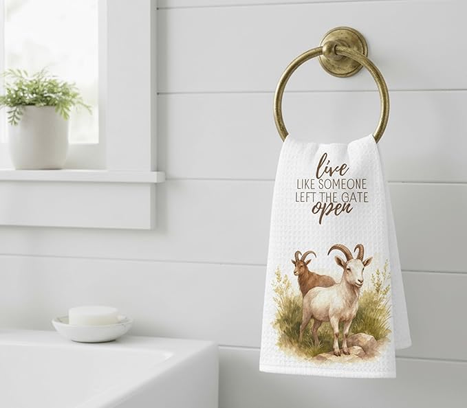 InnoBeta Funny Goat Gifts, Hand Kitchen Towel 2 Pack, 16 x 24 in Microfiber Dish Tea Towel, Live Like Someone Left The Gate Open