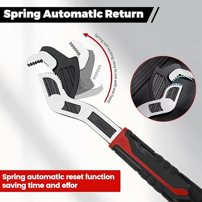 6” 8” 10” Multi-function Self-locking Pipe Wrench Set, Chromium Vanadium Steel,Plumbers Wrench with Self Tightening Function for 9/32”-1 3/8” (7-35mm) Pipe Fittings and Nuts (1set)