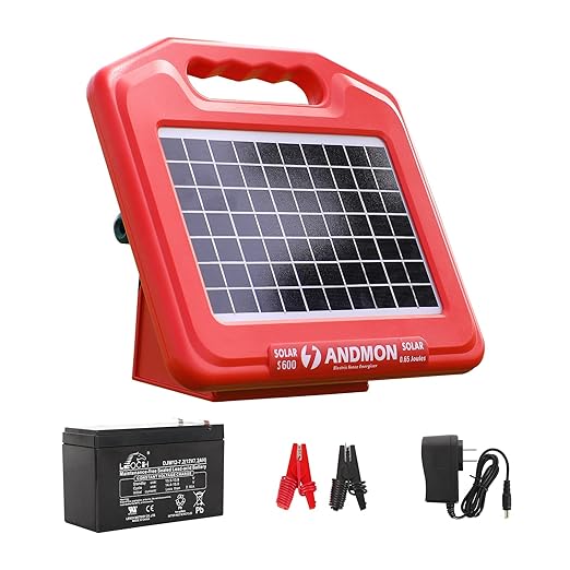 ANDMON S600 Solar Electric Fence Charger - 35 Mile Range, 0.65 Joules Powerful Solar Fence Charger, Ideal for Livestock and Garden Protection