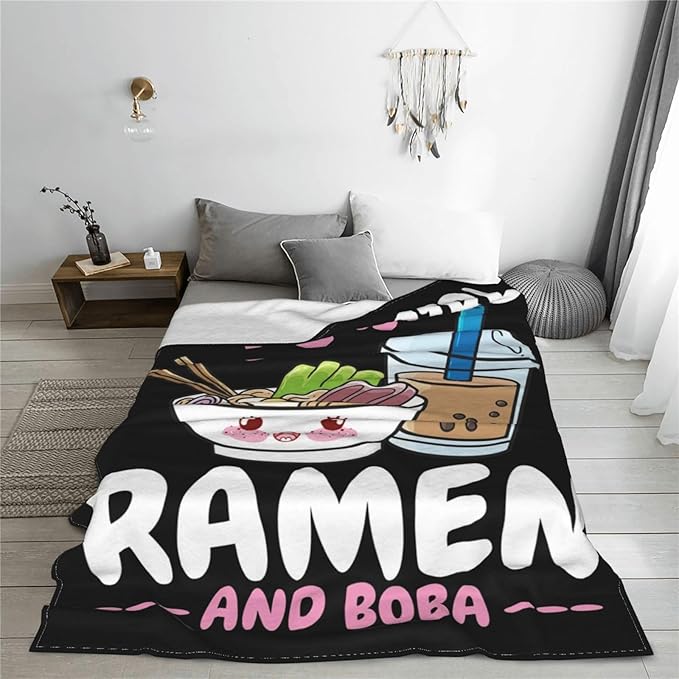 Ramen Blanket Just A Girl Who Loves Ramen and Boba Throw Blanket Super Warm Soft Plush Lightweight Fleece Flannel Ramen Noodles Blanket Gifts for Girls Baby Kids Women for Sofa Couch Bedding 40"X50"