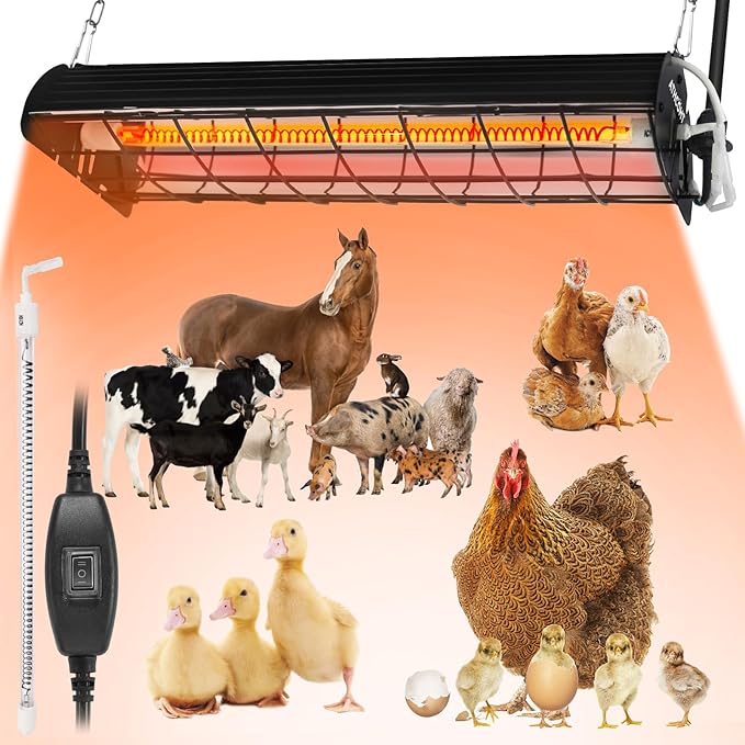 Chicken Coop Heater Lamp, Carbon Fiber Heat Lamp with 175W and 250W Bulbs, Brooder Heater with Guard, Ideal for Poultry, Livestock & Small Pets (1 pc Black Plus35CM(1 Light Frame + 2 Lamp Tubes))