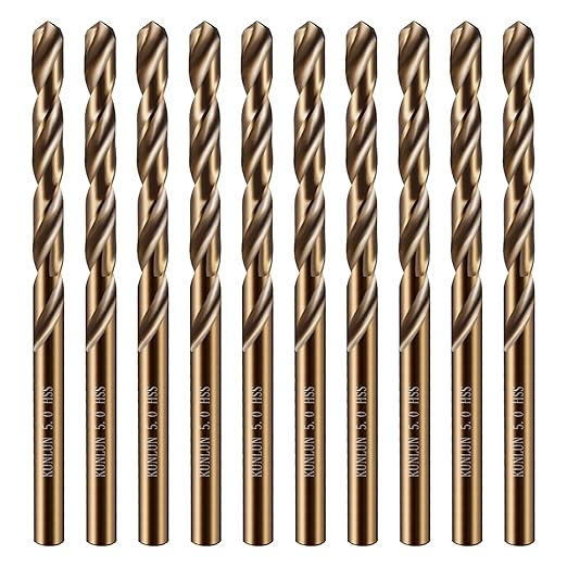 5/32" Cobalt Drill Bit(10Pcs), M35 HSS Metal Drill Bit Set forwood, Hard Metal, Stainless Steel, Cobalt Steel M35 Jobber Length Twist Drill Bits