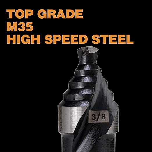 M35 HSS 3/8 Inch Step Drill Bit, Single Size Unibit with Double Spiral Flutes for Drilling Small Holes on Stainless Steel, Metal, Wood, Plastic