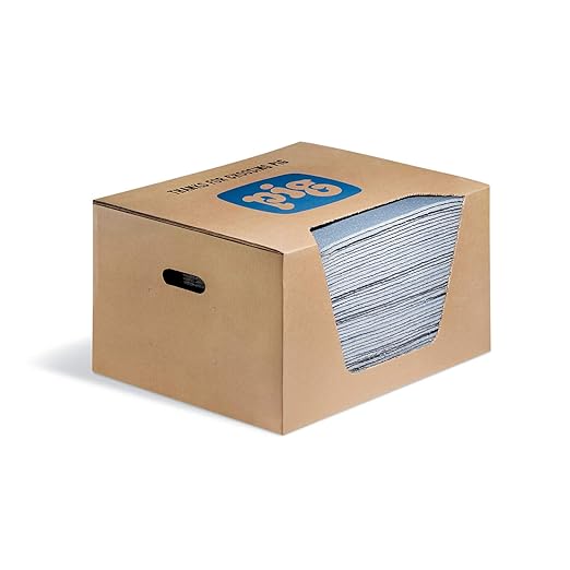 PIG Absorbent Mat Pads | 50 Oil Spill Mats | 15" x 19" Perforated Pads | Each Pad Absorbs 30 oz | Total Absorbency is 12 Gallons | Lightweight | PMB30128