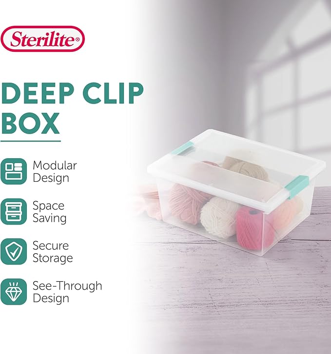 Sterilite 12 Pack Latching Box, 64 Quart Storage Totes & 4 Pack Deep Clip Container Bins