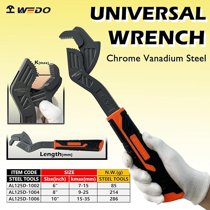 WEDO 3-Piece Multi-function Wrench Set,Size 6"+ 8"+ 10",Universal Adjustable Wrench,CR-V Steel,Anti slip rubber handle,Spring Loaded wrench,Crowfoot Spanner,Self-adjusting Pipe Wrench