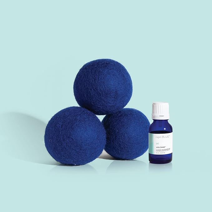 Capri Blue Volcano Dryer Ball Kit – Includes 3 100% Wool Dryer Balls +1 Volcano Laundry Fragrance Oil – Reusable Dryer Balls Eliminate Wrinkles, Static & Lint – Cruelty Free & Non-Toxic Laundry Balls