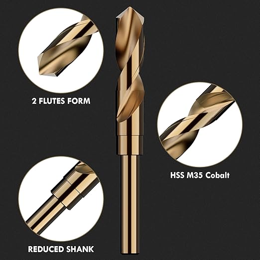 3/4" (4pcs) Cobalt Drill Bit Set - 6Inch Length, M35 High Speed Steel Jobber Length Drill Bit Kit for Hardened Metal, Stainless Steel, Cast Iron, Wood and Plastic, with Index Storage Case