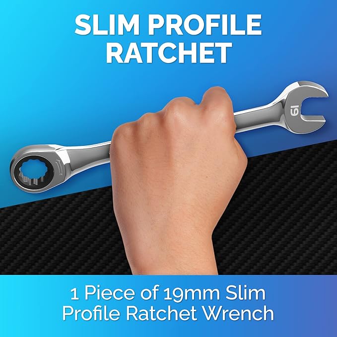TOOLGUARDS 19mm Wrench - Ratcheting Wrench - Slim Profile - Ratchet Wrench - 100% Lifetime Satisfaction Guarantee