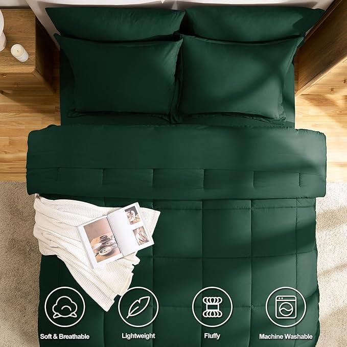 CozyLux King Size Comforter Set Emerald Green - 7 Pieces Bed in a Bag King, Okeo-Tex Certifited Bedding Set, All Season Soft Bed Set with Down Alternative Comforter, Sheets, Pillowcases & Pillow Shams