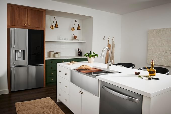 Ruvati 36-inch Rounded Corners Apron-front Workstation Farmhouse Kitchen Sink - 16 Gauge Stainless Steel Kitchen Sink Single Bowl with Brushed Finish hides scratches - RVH9300