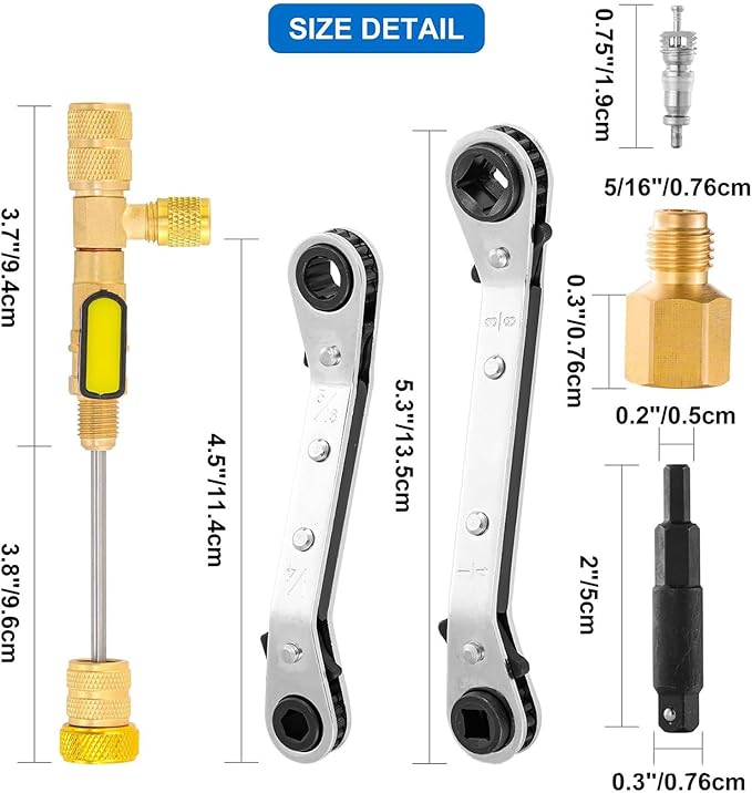 Multifunction Refrigerator Service Wrench Set Cores Removal Tool and 10 Valves for HVAC Equipment Maintenance Valves Removal Installer Tool