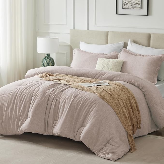 CozyLux Twin/Twin XL Comforter Set Dorm Bedding - 2 Pieces Warm Taupe Twin Extra Long Soft Luxury Cationic Dyeing Comforter for College, Breathable Boho Bed Sets with 1 Comforter and 1 Pillow Sham