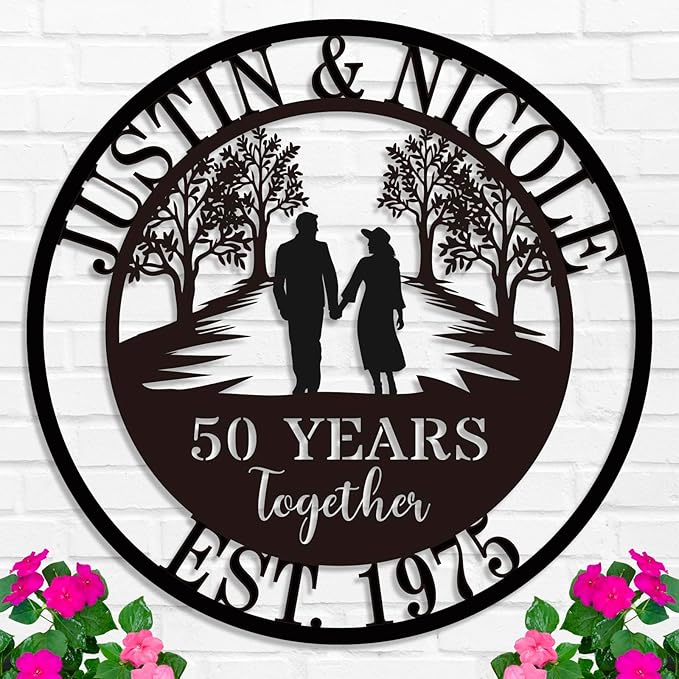 Personalized 50th/60th/40th/30th/25th/10th/1th Anniversary Wedding Gifts for Couple Parent Husband Wife, Best 50th Wedding Anniversary Custom Gifts, Custom Metal Name Sign