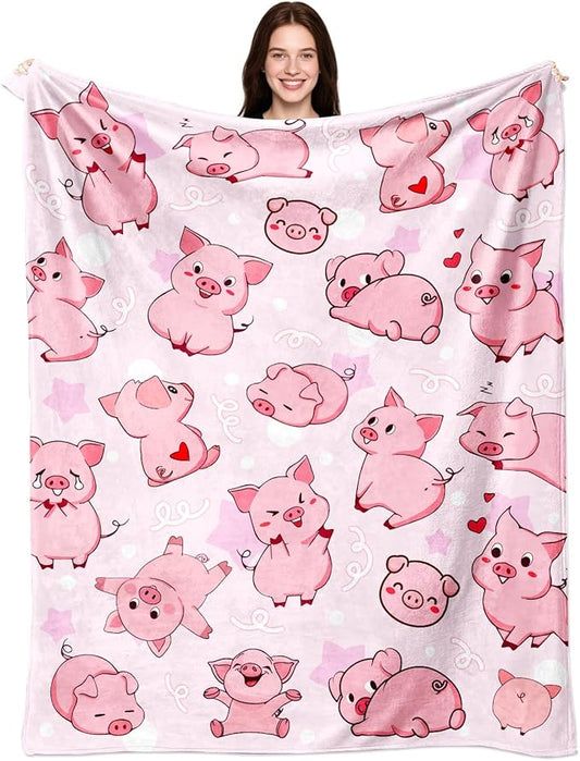Pig Blanket Gifts Warm Flannel Pig Themed Throw Blanket Pigs Blankets Decor Bedding for Girls Women Kids Adults 50"x40"