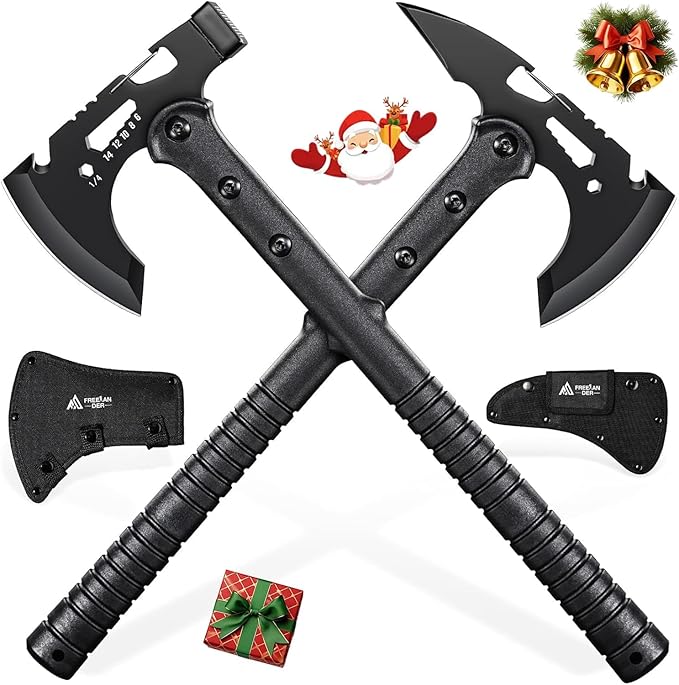 Freelander Tactical Axe 2 Pack, Sharp Tomahawk with Sheath, Portable Tomahawk with Clip and Bottle Opener, Durable Survival Hatchet for Emergency, Hiking and Camping, for Men Women